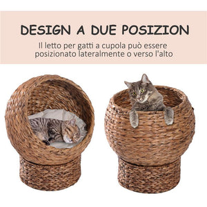 LETTO PER GATTI IN VIMINI CON CUSCINO IN COTONE  BIANCO 42 X 33 X 52 CM