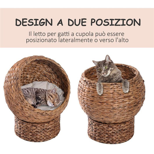 LETTO PER GATTI IN VIMINI CON CUSCINO IN COTONE  BIANCO 42 X 33 X 52 CM