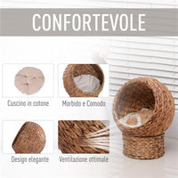 LETTO PER GATTI IN VIMINI CON CUSCINO IN COTONE  BIANCO 42 X 33 X 52 CM