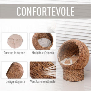 LETTO PER GATTI IN VIMINI CON CUSCINO IN COTONE  BIANCO 42 X 33 X 52 CM