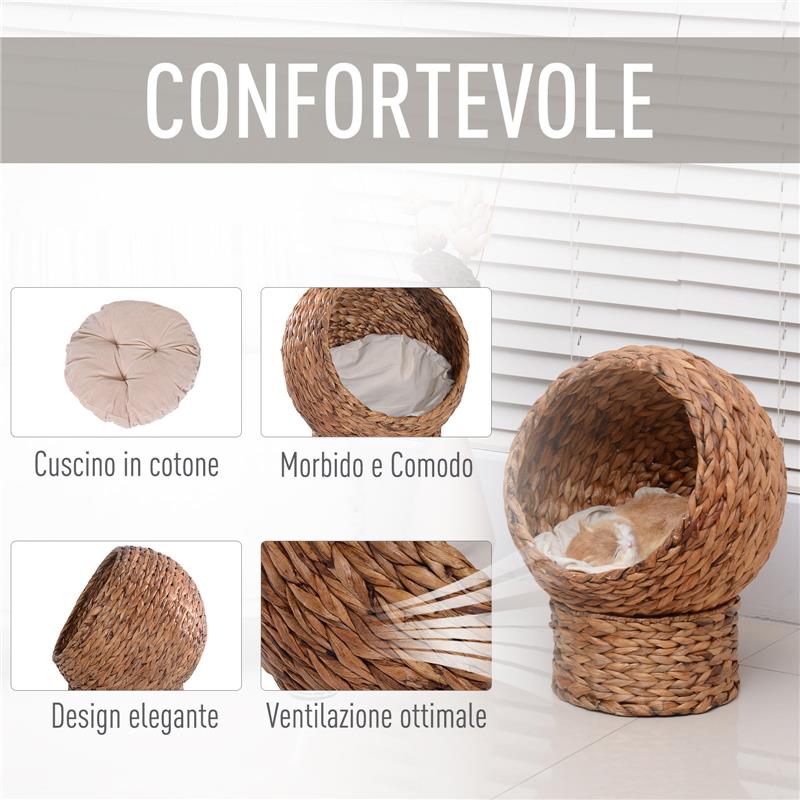 LETTO PER GATTI IN VIMINI CON CUSCINO IN COTONE  BIANCO 42 X 33 X 52 CM