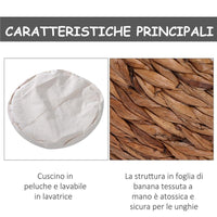 LETTO PER GATTI IN VIMINI CON CUSCINO IN COTONE  BIANCO 42 X 33 X 52 CM