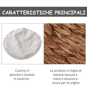 LETTO PER GATTI IN VIMINI CON CUSCINO IN COTONE  BIANCO 42 X 33 X 52 CM