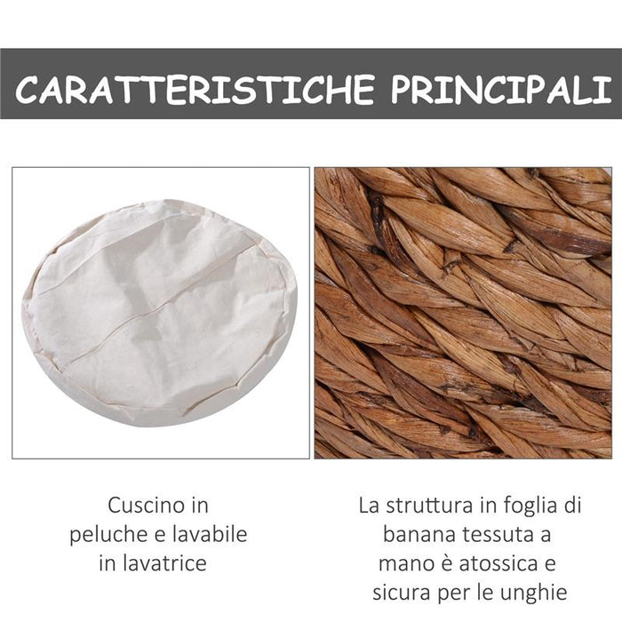 LETTO PER GATTI IN VIMINI CON CUSCINO IN COTONE  BIANCO 42 X 33 X 52 CM