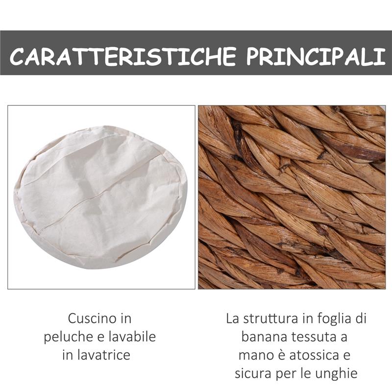 LETTO PER GATTI IN VIMINI CON CUSCINO IN COTONE  BIANCO 42 X 33 X 52 CM