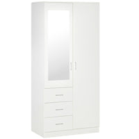 ARMADIO MODERNO GUARDAROBA 2 ANTE CON SPECCHIO E 3 CASSETTI, MENSOLE + BARRA APPENDIABITI 80X50X180CM BIANCO