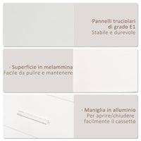 ARMADIO MODERNO GUARDAROBA 2 ANTE CON SPECCHIO E 3 CASSETTI, MENSOLE + BARRA APPENDIABITI 80X50X180CM BIANCO