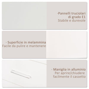 ARMADIO MODERNO GUARDAROBA 2 ANTE CON SPECCHIO E 3 CASSETTI, MENSOLE + BARRA APPENDIABITI 80X50X180CM BIANCO