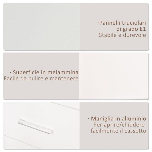 ARMADIO MODERNO GUARDAROBA 2 ANTE CON SPECCHIO E 3 CASSETTI, MENSOLE + BARRA APPENDIABITI 80X50X180CM BIANCO