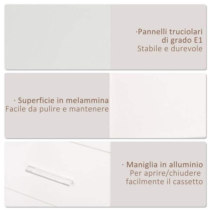ARMADIO MODERNO GUARDAROBA 2 ANTE CON SPECCHIO E 3 CASSETTI, MENSOLE + BARRA APPENDIABITI 80X50X180CM BIANCO