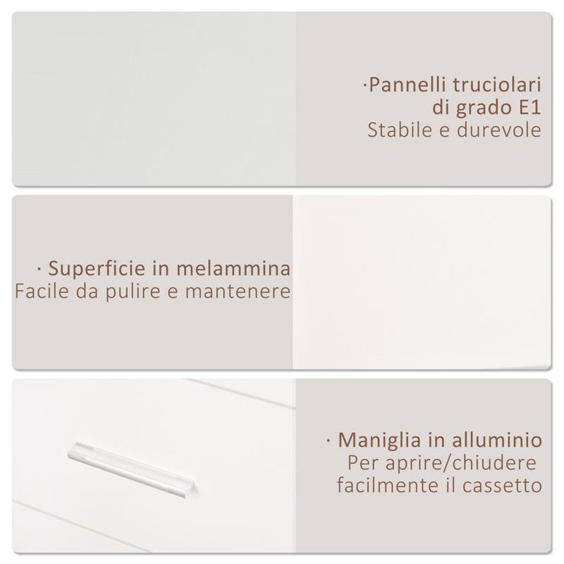 ARMADIO MODERNO GUARDAROBA 2 ANTE CON SPECCHIO E 3 CASSETTI, MENSOLE + BARRA APPENDIABITI 80X50X180CM BIANCO