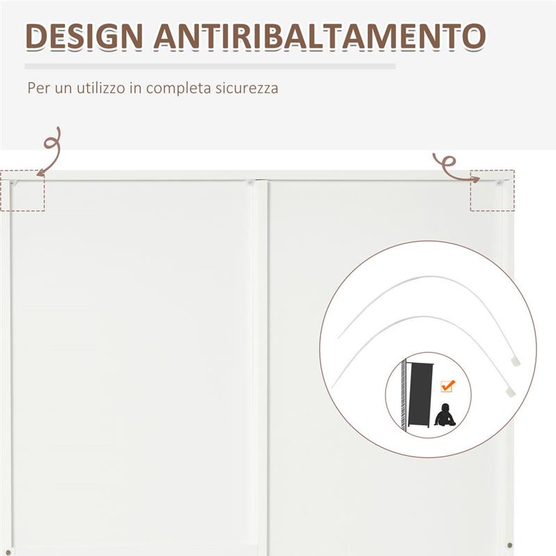 ARMADIO MODERNO GUARDAROBA 2 ANTE CON SPECCHIO E 3 CASSETTI, MENSOLE + BARRA APPENDIABITI 80X50X180CM BIANCO