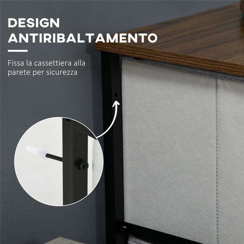 CASSETTIERA 5 CASSETTI IN TESSUTO RIMOVIBILI STILE INDUSTRIALE 45X30X116 CM