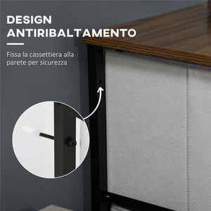 CASSETTIERA 5 CASSETTI IN TESSUTO RIMOVIBILI STILE INDUSTRIALE 45X30X116 CM