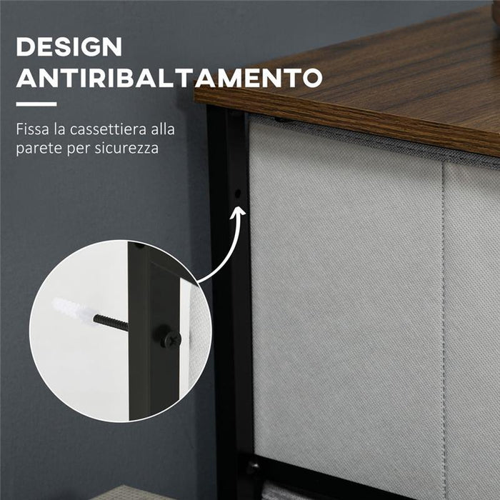 CASSETTIERA 5 CASSETTI IN TESSUTO RIMOVIBILI STILE INDUSTRIALE 45X30X116 CM