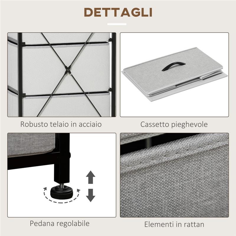 CASSETTIERA 5 CASSETTI IN TESSUTO RIMOVIBILI STILE INDUSTRIALE 45X30X116 CM