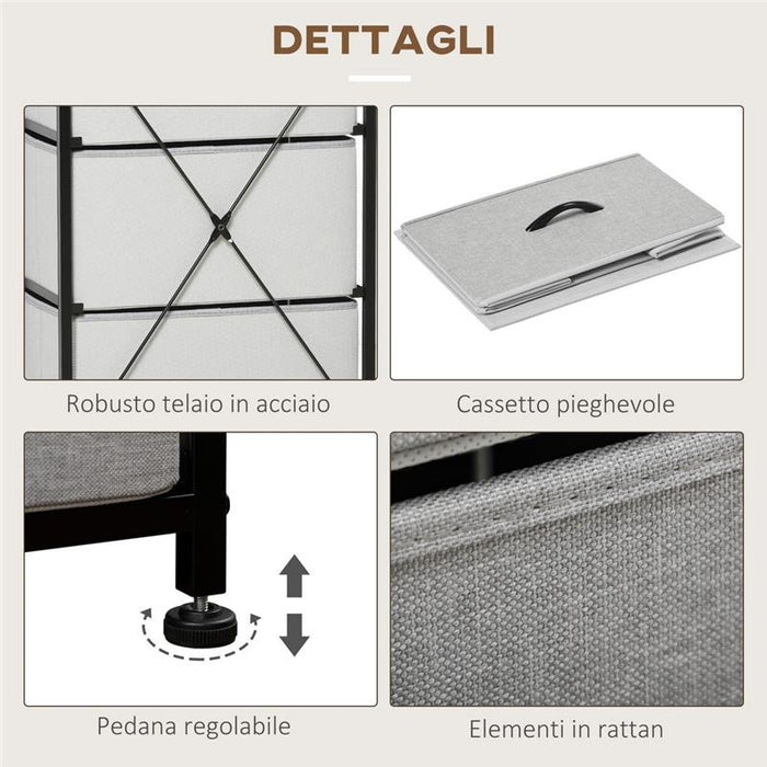 CASSETTIERA 5 CASSETTI IN TESSUTO RIMOVIBILI STILE INDUSTRIALE 45X30X116 CM