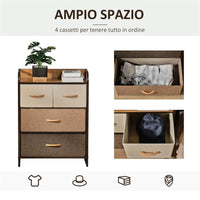 CASSETTIERA CON 4 CASSETTI IN TESSUTO E RIPIANO RIGIDO IN LEGNO 58X29X78.5CM