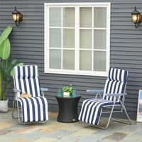 SEDIA SDRAIO 2 PEZZI PIEGHEVOLE E RECLINABILE, LETTINO PRENDISOLE CON CUSCINO IMBOTTITO, BLU E BIANCO