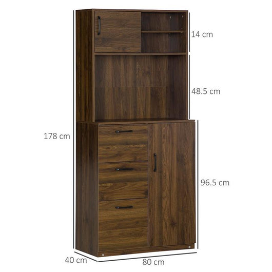 CREDENZA MODERNA CON 3 CASSETTI E ARMADIETTI 80X40X178CM IN LEGNO NOCE