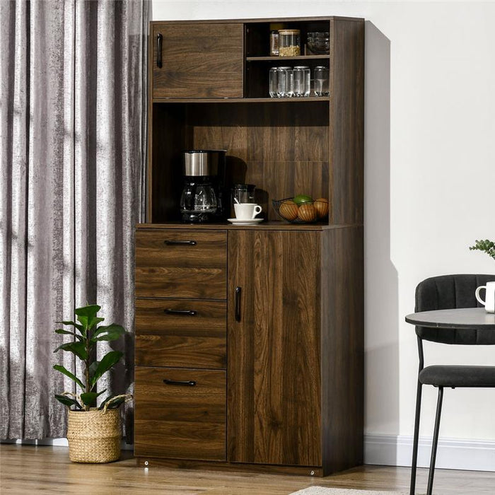 CREDENZA MODERNA CON 3 CASSETTI E ARMADIETTI 80X40X178CM IN LEGNO NOCE
