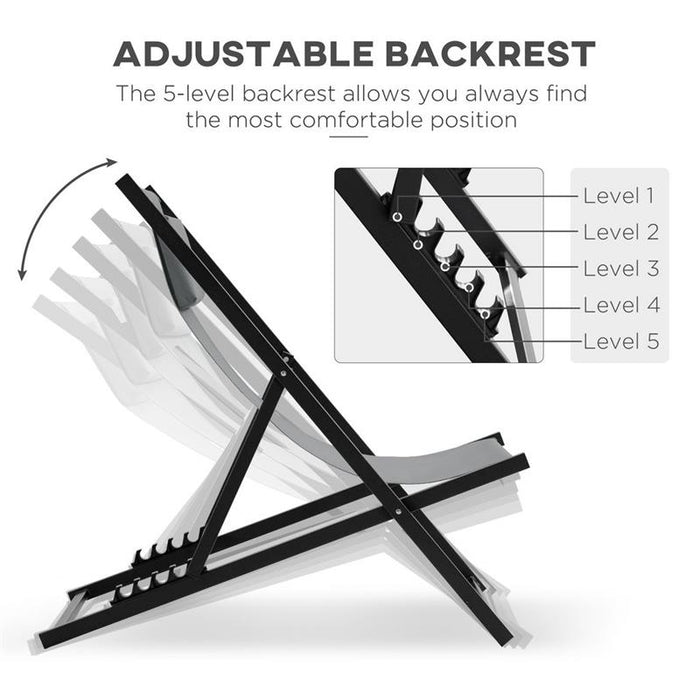 SET 2 SEDIE POLTRONA SDRAIO DA ESTERNI, PIEGHEVOLI E RECLINABILI, IN ALLUMINIO, GRIGIO, 96.5 X 58 X 91.5CM