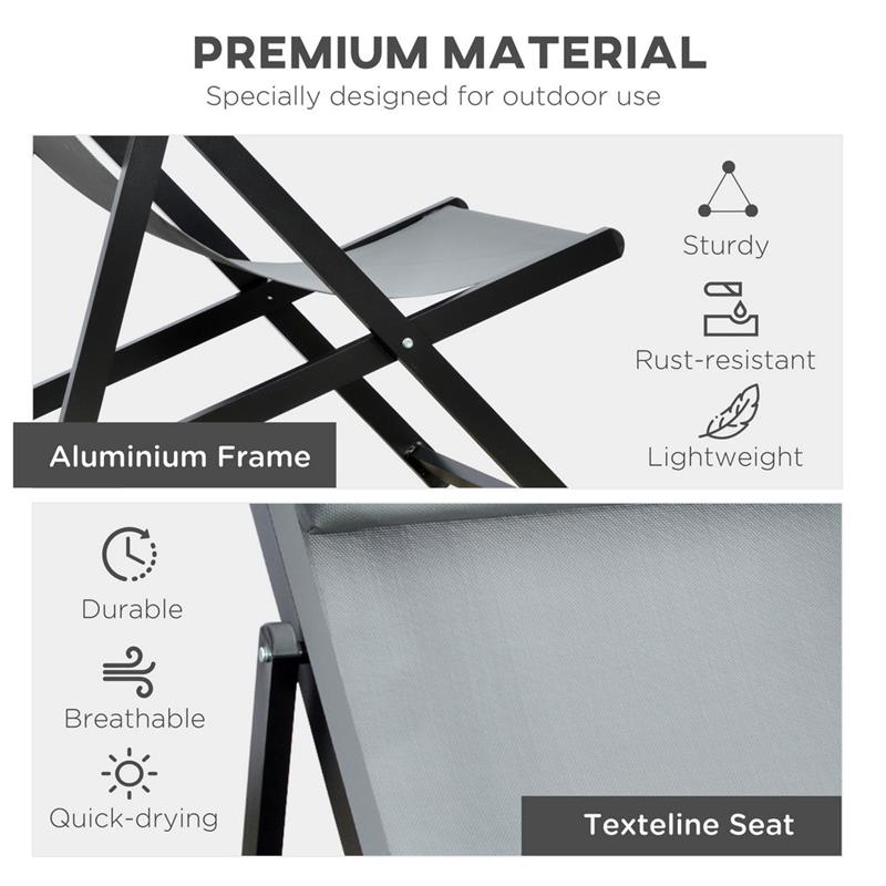 SET 2 SEDIE POLTRONA SDRAIO DA ESTERNI, PIEGHEVOLI E RECLINABILI, IN ALLUMINIO, GRIGIO, 96.5 X 58 X 91.5CM