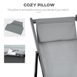 SET 2 SEDIE POLTRONA SDRAIO DA ESTERNI, PIEGHEVOLI E RECLINABILI, IN ALLUMINIO, GRIGIO, 96.5 X 58 X 91.5CM