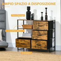 CASSETTIERA IN STILE INDUSTRIAL CON 4 CASSETTI IN TESSUTO 84X30X71.5 CM MARRONE