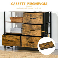 CASSETTIERA IN STILE INDUSTRIAL CON 4 CASSETTI IN TESSUTO 84X30X71.5 CM MARRONE