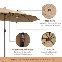 OMBRELLONE DA GIARDINO DOPPIO 4.5M CON 48 LUCI LED E MANOVELLA, CACHI