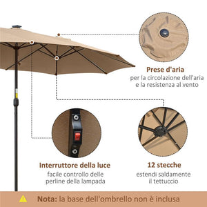 OMBRELLONE DA GIARDINO DOPPIO 4.5M CON 48 LUCI LED E MANOVELLA, CACHI