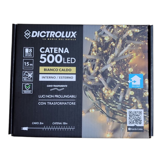Luci Natalizie 500 LED Bianco Caldo Programmabili 8 Giochi 15m IP44 Interno Esterno Natale
