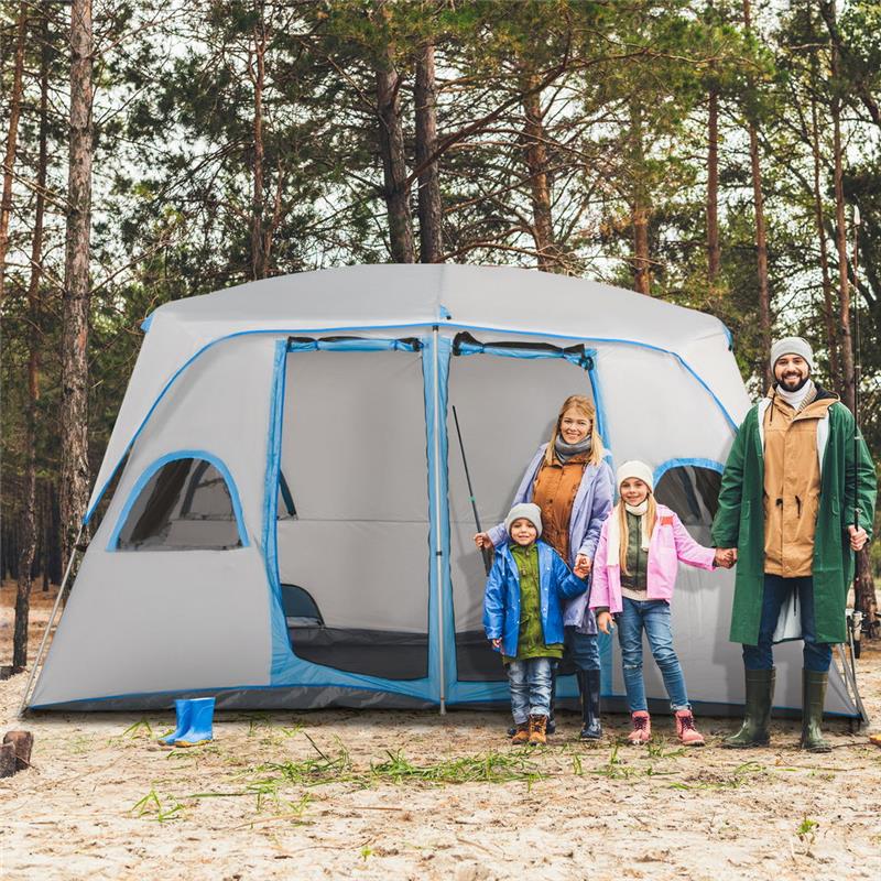 TENDA DA CAMPEGGIO 4-8 POSTI CON 2 STANZE E FINESTRE ANTI-UV E IMPERMEABILE, GRIGIA