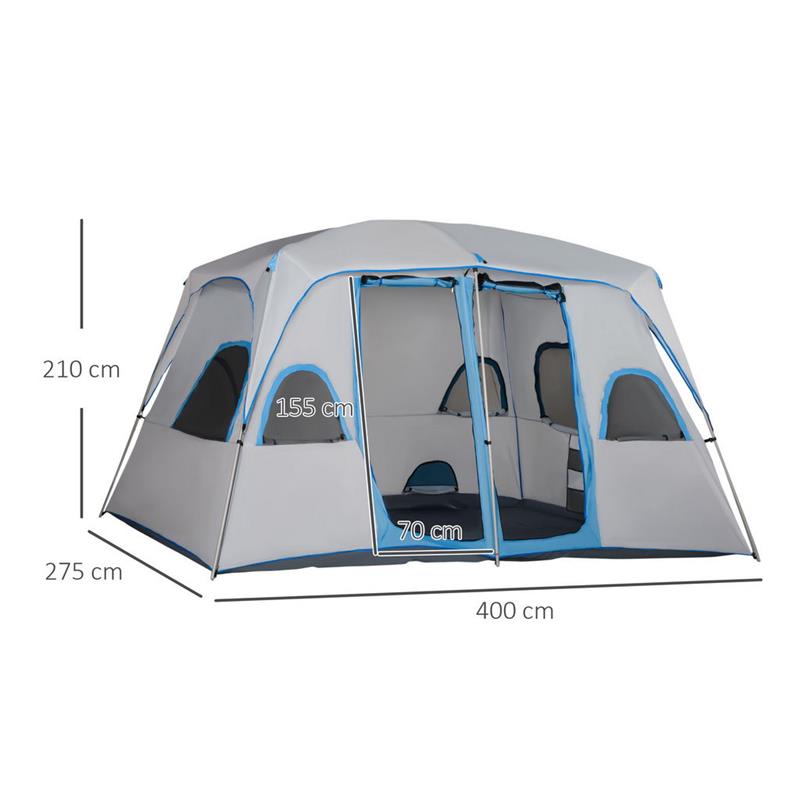 TENDA DA CAMPEGGIO 4-8 POSTI CON 2 STANZE E FINESTRE ANTI-UV E IMPERMEABILE, GRIGIA