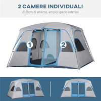 TENDA DA CAMPEGGIO 4-8 POSTI CON 2 STANZE E FINESTRE ANTI-UV E IMPERMEABILE, GRIGIA