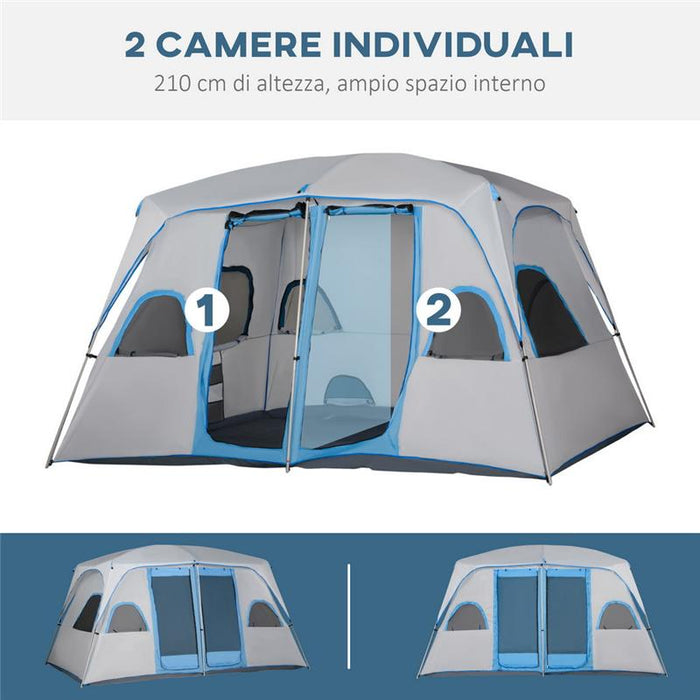 TENDA DA CAMPEGGIO 4-8 POSTI CON 2 STANZE E FINESTRE ANTI-UV E IMPERMEABILE, GRIGIA