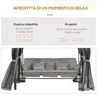 DONDOLO A GAZEBO RECLINABILE 3 POSTI CON ZANZARIERA E CUSCINI GRIGIO SCURO