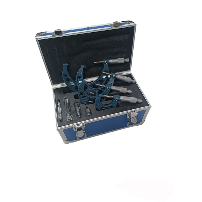 SET 4 MICROMETRI CENTESIMALI MICROMETRO ESTERNO 0 -100mm PRECISIONE 0,01mm ACCUD