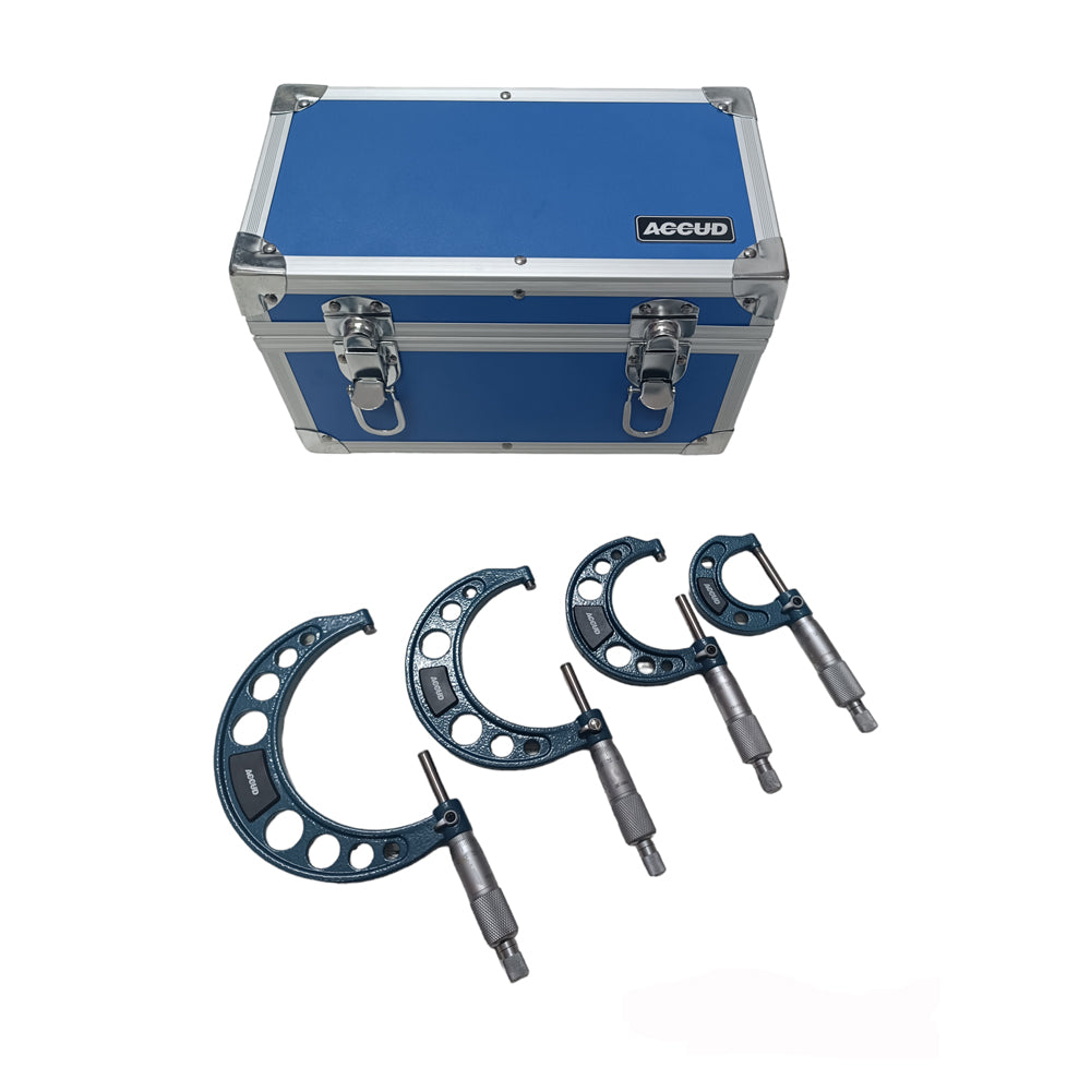 SET 4 MICROMETRI CENTESIMALI MICROMETRO ESTERNO 0 -100mm PRECISIONE 0,01mm ACCUD