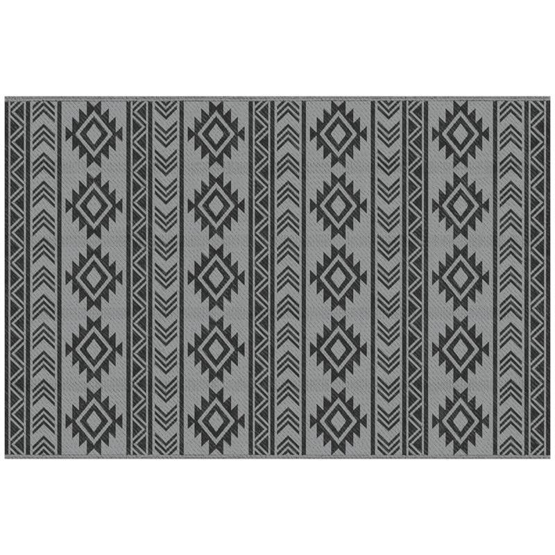 TAPPETO MODERNO PER ESTERNI NERO E GRIGIO IN PP CON DESIGN REVERSIBILE E PIEGHEVOLE, 182X274 CM