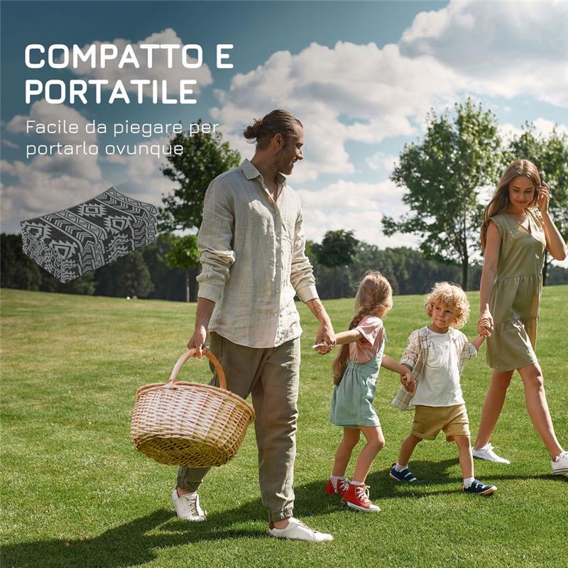 TAPPETO MODERNO PER ESTERNI NERO E GRIGIO IN PP CON DESIGN REVERSIBILE E PIEGHEVOLE, 182X274 CM