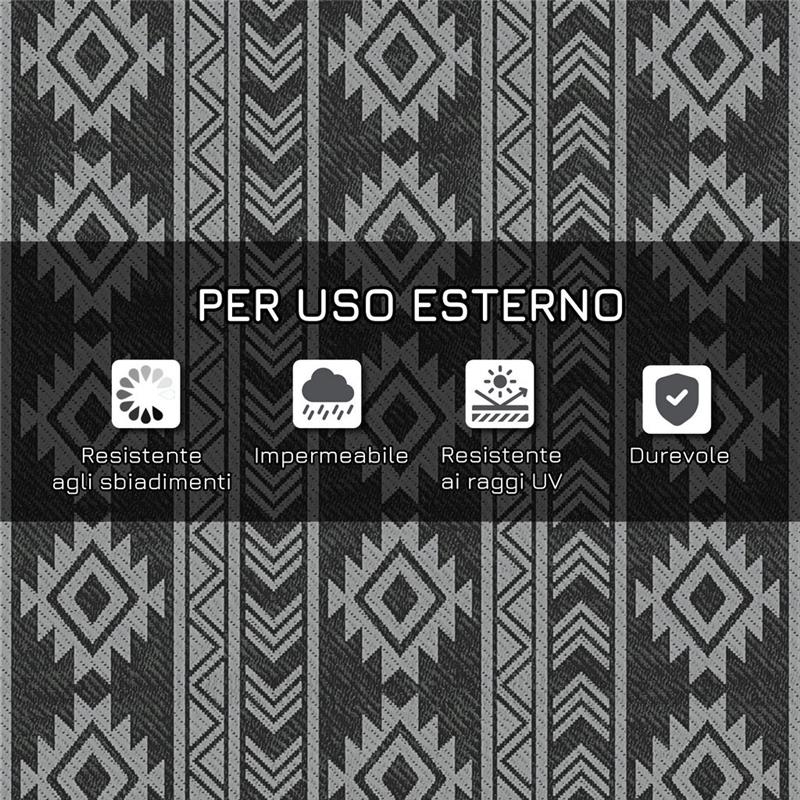 TAPPETO MODERNO PER ESTERNI NERO E GRIGIO IN PP CON DESIGN REVERSIBILE E PIEGHEVOLE, 182X274 CM