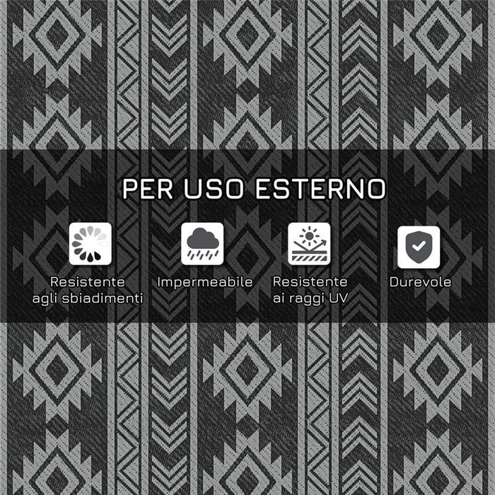 TAPPETO MODERNO PER ESTERNI NERO E GRIGIO IN PP CON DESIGN REVERSIBILE E PIEGHEVOLE, 182X274 CM