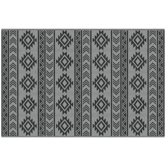 TAPPETO MODERNO PER ESTERNI NERO E GRIGIO IN PP CON DESIGN REVERSIBILE E PIEGHEVOLE, 182X274 CM