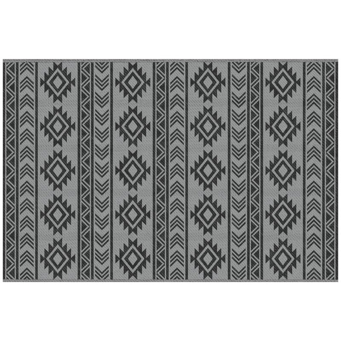 TAPPETO MODERNO PER ESTERNI NERO E GRIGIO IN PP CON DESIGN REVERSIBILE E PIEGHEVOLE, 182X274 CM