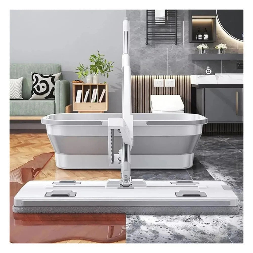 Trade Shop - Mocio Piatto Girevole A 360° Per Pulizia Lava Pavimenti Strizzatore Manico Regolabile -