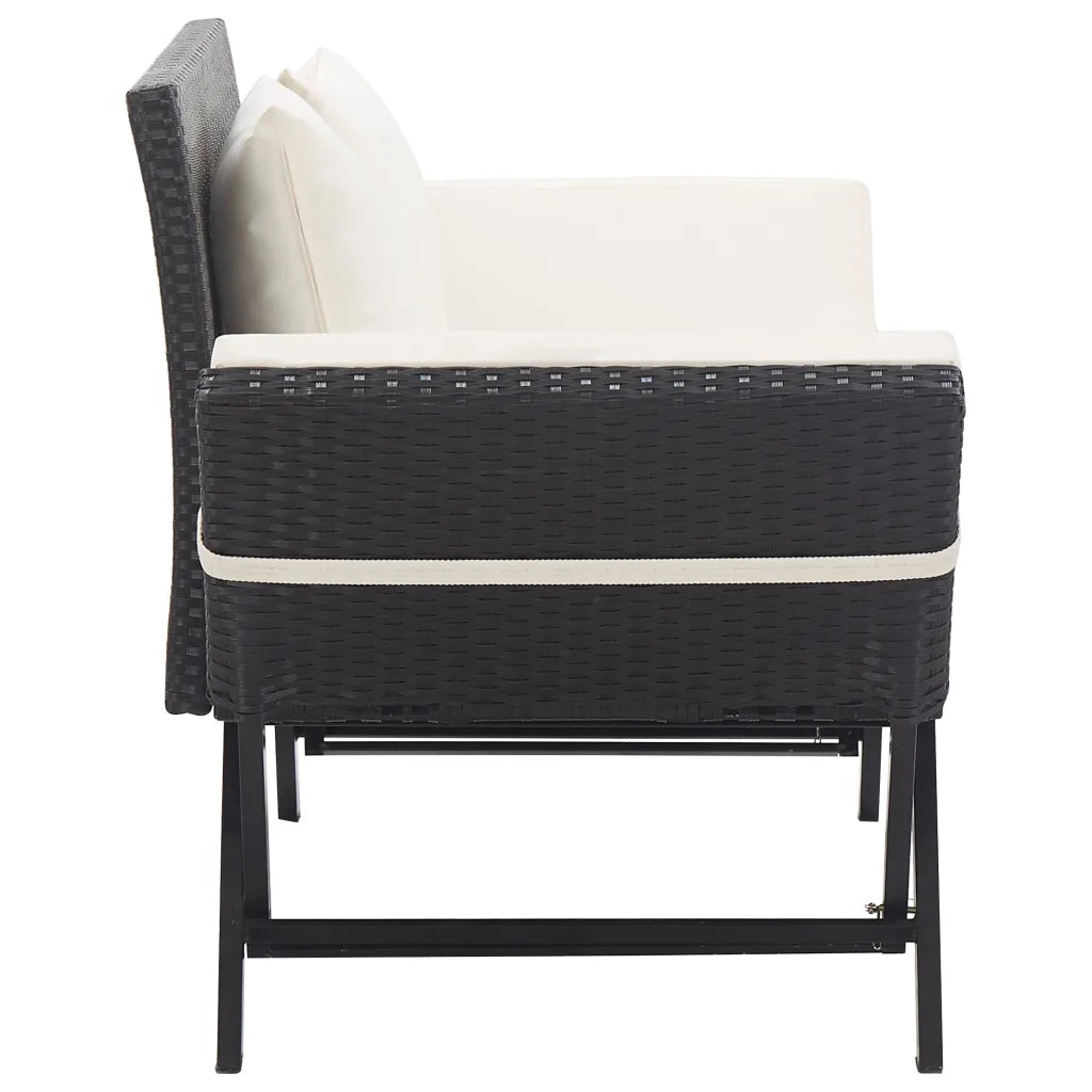 Panchina da Giardino con Cuscini 176 cm Nera in Polyrattan 46230