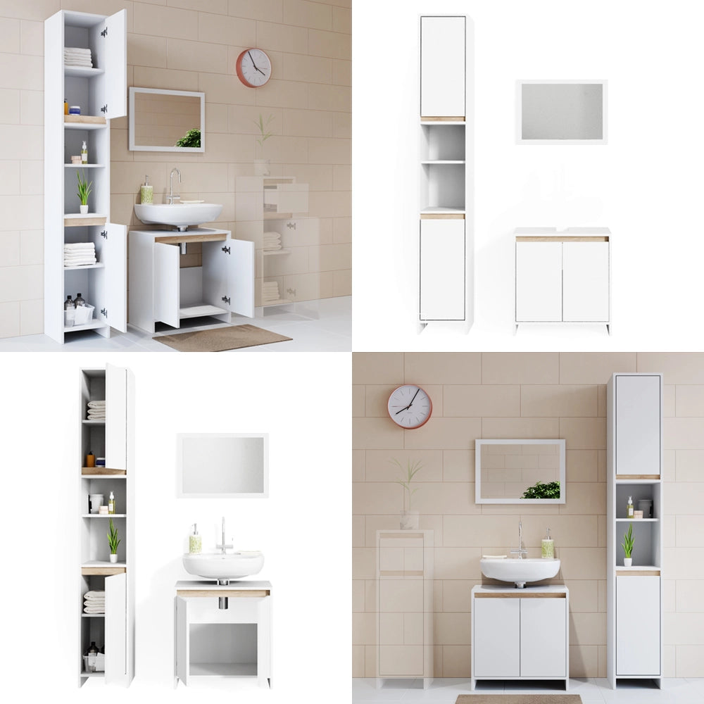 Vicco Set mobili bagno Bianco/Sonoma 3 parti, con colonna