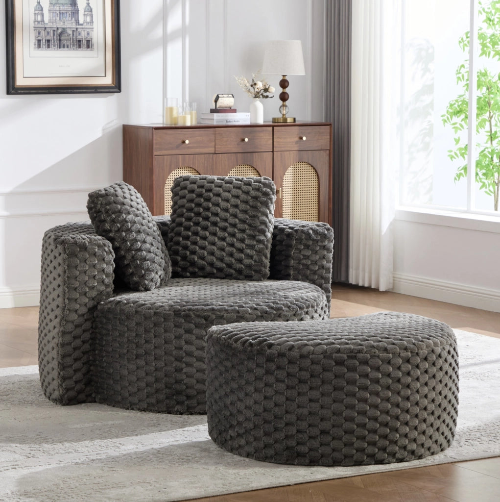 Poltrona compressa con pouf in tessuto grigio scuro
